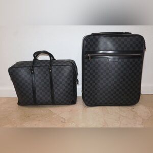 Louis Vuitton Graphite Pegase 45 Rolling Suitcase with Matching Briefcase Set